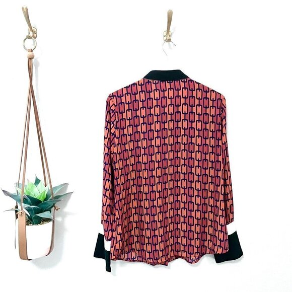 Express Orange Geometric Print Long-Sleeve Button-Front Top Women’s Size M - Picture 3 of 6